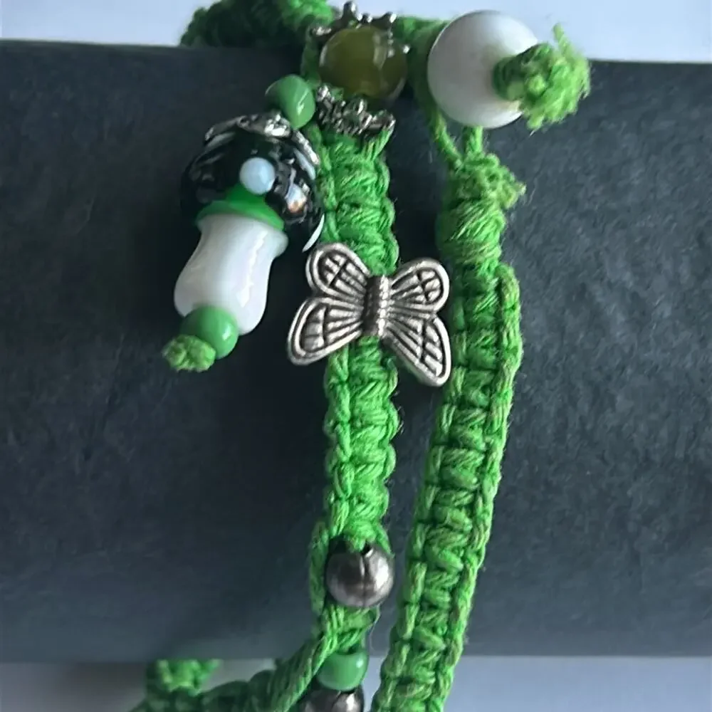 Women’s vintage dainty double layered green charm‎ beaded bracelet one size